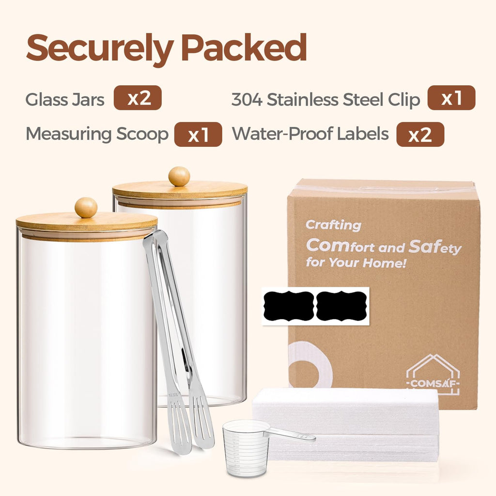 Glass Storage Jars with Bamboo Lids 3.9 Qt 2 Pack Large Pantry Round