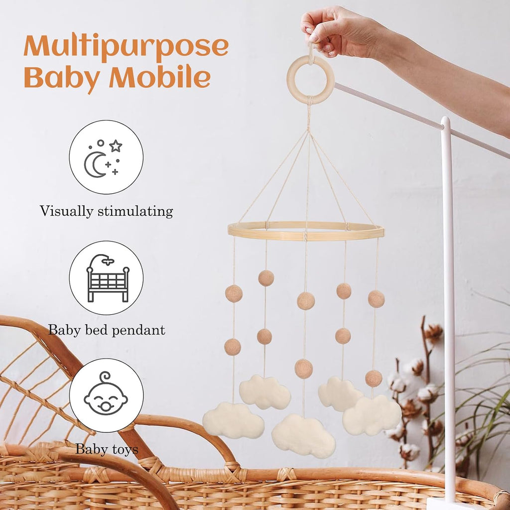 Felt Cloud Mobile for Crib - Baby Mobile for Crib - Crib Mobile for Girls, Boys - Boho Crib Mobile - Felt Cloud