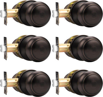 Oil Rubbed Bronze Door Knobs Interior, Passage Door Knobs Closet, Keyless Interior Door Knob, 6 Pack