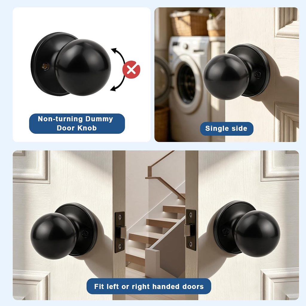 2 Pack Single Side Dummy Door Knob, Matte Black Non-Turning Indoor Door Knob, Closet Door Knobs, Stainless Steel