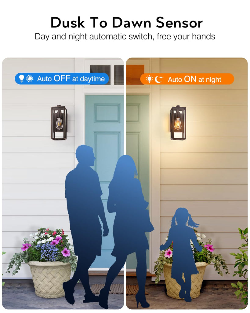 Dusk to Dawn Outdoor Lighting, Modern Oil Rubbed Bronze Wall Light Fixtures, 100% Aluminum Porch Lights Outdoor