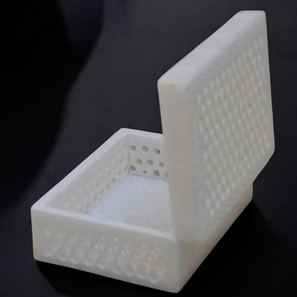 Vintage Onyx Marble Alabaster Box 3x4inch - lid Hinged Footed Trinket Jewelry Box - Decorative Treasure Box