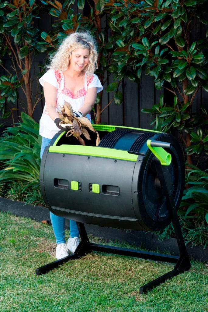Two Stage 65 gal Compost Tumbler with Large Double Doors and Open Frame and Comes with Compost Cart, 1.85 Gal Kitchen