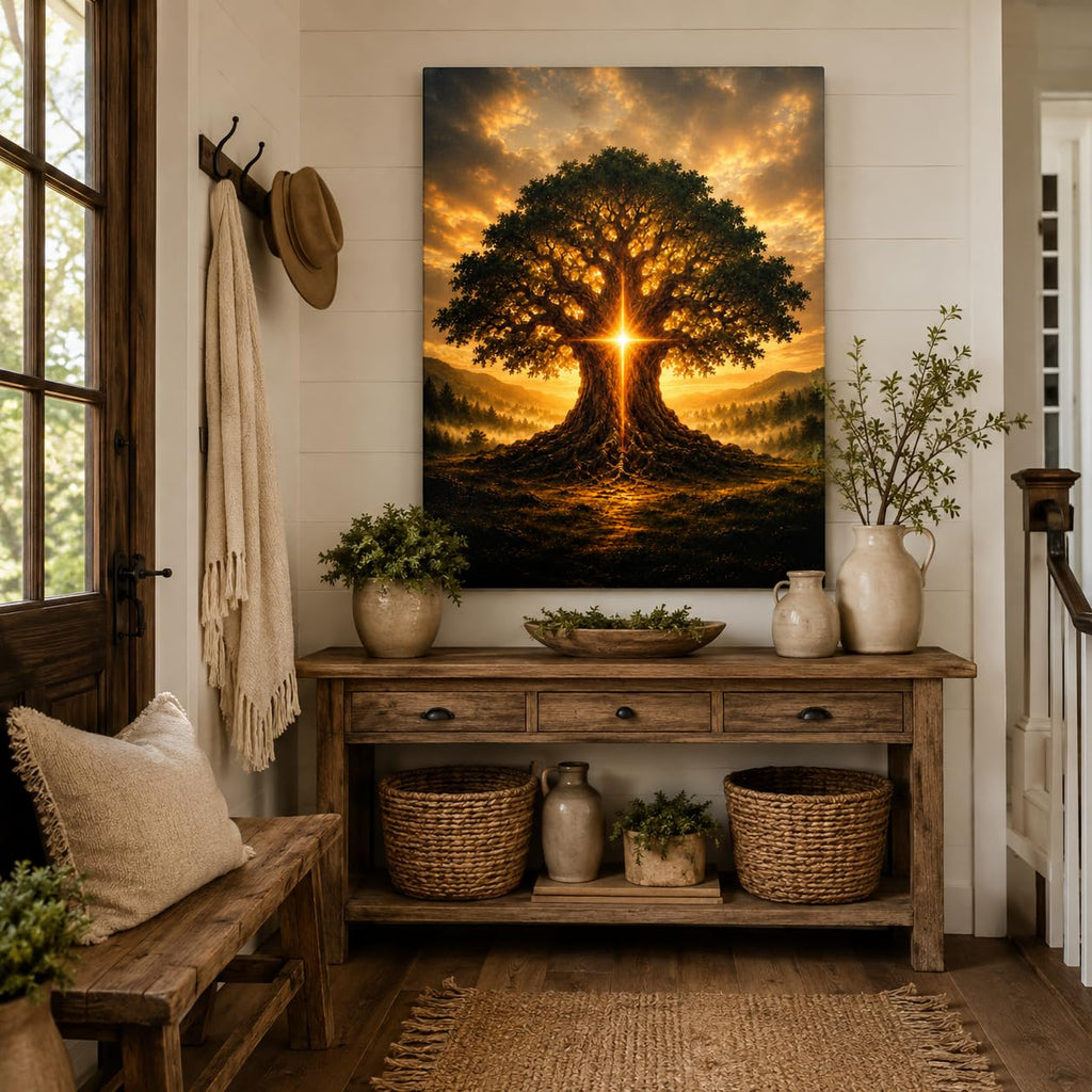 Tree of Life Canvas Wall Art Framed Spiritual Landscape 16x24 Inch