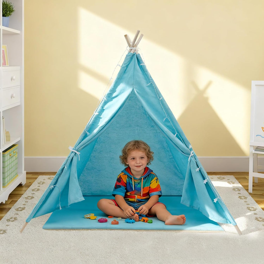 Kids Teepee Tent for Boys Girls Indoor Outdoor Play Tent with Lights Mat