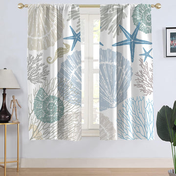 Coastal Beach Window Curtains, 2 Panels, 42" W x 63" L, Rod Pocket
