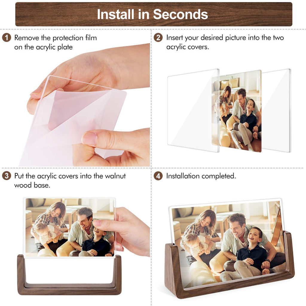 5x7 Picture Frame 2 Pack - Double Rustic Vintage Wooden Picture Frames 5x7 inch with Walnut Wood Base and High