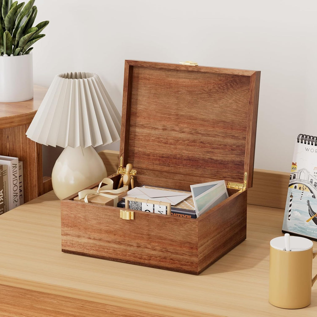 Wooden Keepsake Box, Acacia Memory Box with a Hinged Lid, Wooden Storage box, for Picture Letter Time Capsule