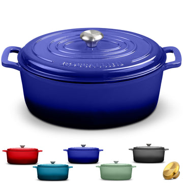 Enameled Cast Iron Oval Dutch Oven with Lid, 5 Qt, Indigo Blue