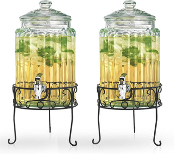 1.5 Gallon Drink dispenser, With Elegant Stand Stand, Drink Dispensers for Parties With Spigot 100% Leakproof. - Set of 2