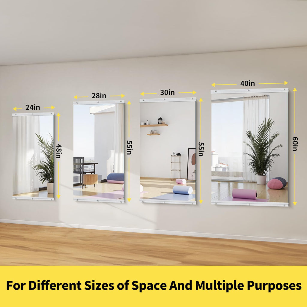 55x30 Gym Mirrors, 2-Pack, Frameless, Wall Mounted