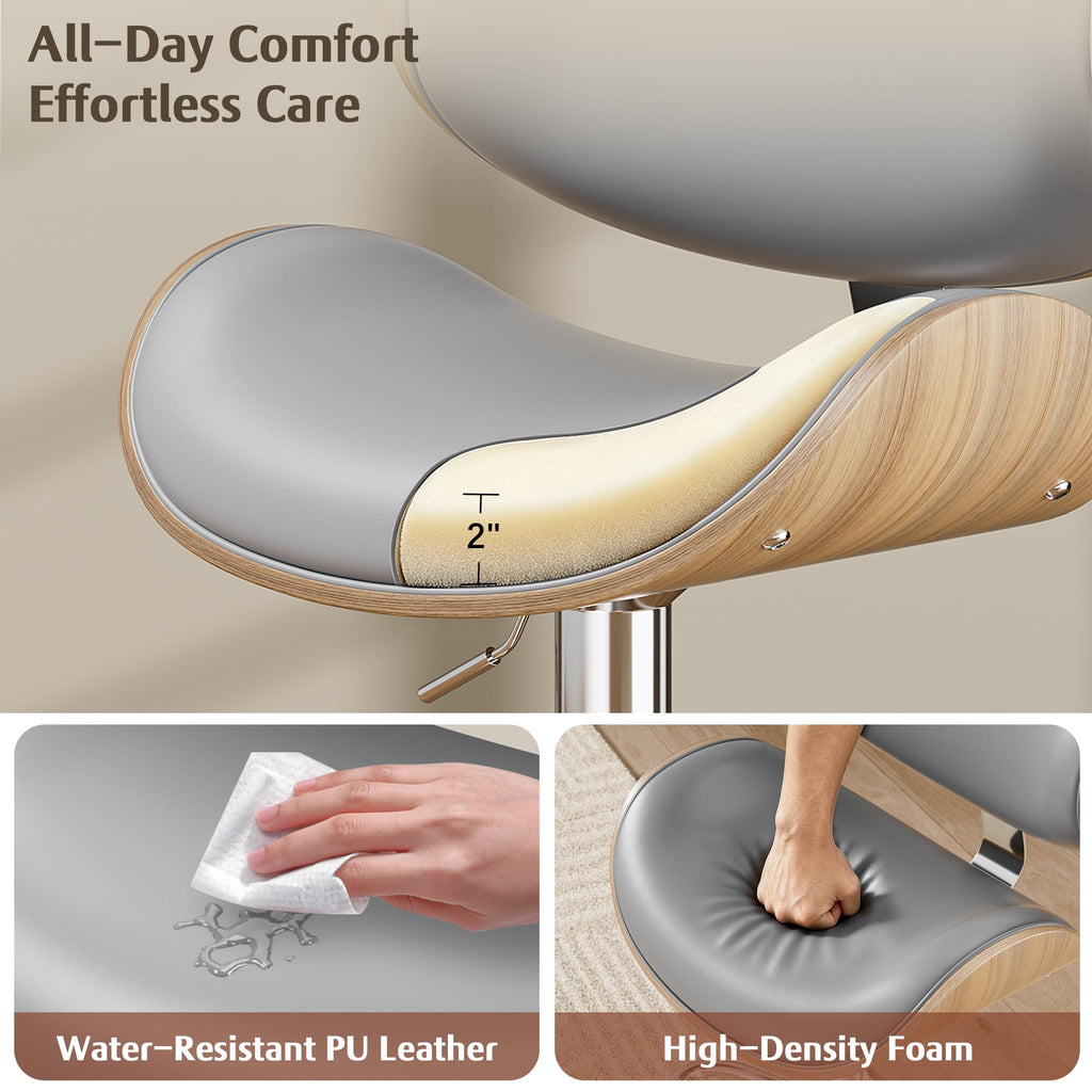 Swivel Adjustable Bar Stool with Bentwood Backrest, Grey