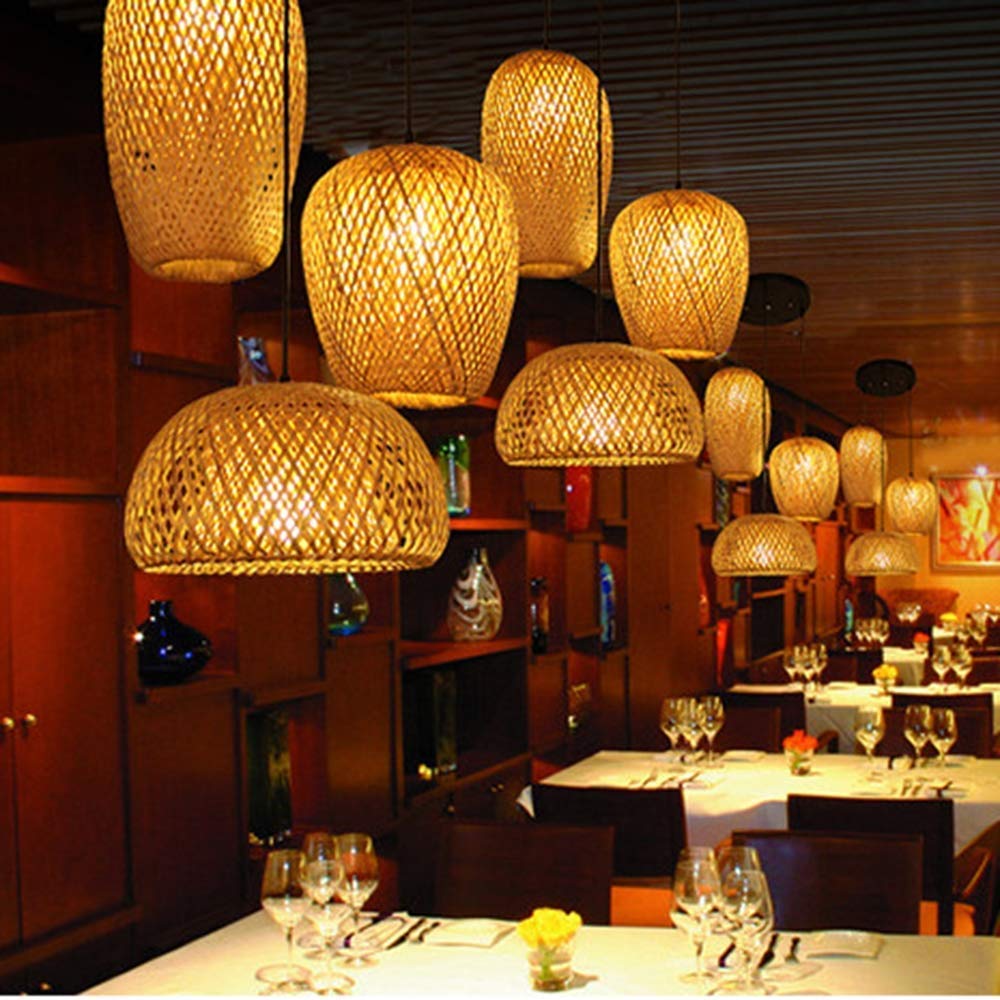 Bamboo Lantern Pendant Lamp, Retro Japanese Style E27 Chandelier Hanging Light Ceiling Lighting Fixture Bedroom