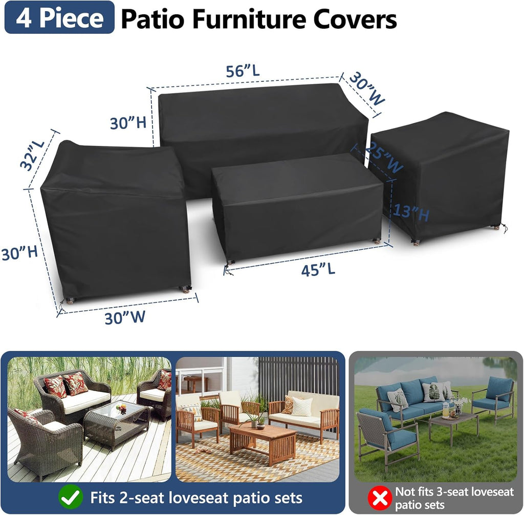 Outdoor Furniture Cover Waterproof 4 Piece, Black, Regular, 420D | Heavy Duty Patio Furniture Covers for Rattan
