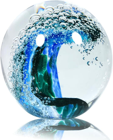 Hand Blown s Ball: Ocean Wave Design Glass Paper Weights, Beach Decorations - Unique Ocean Themed
