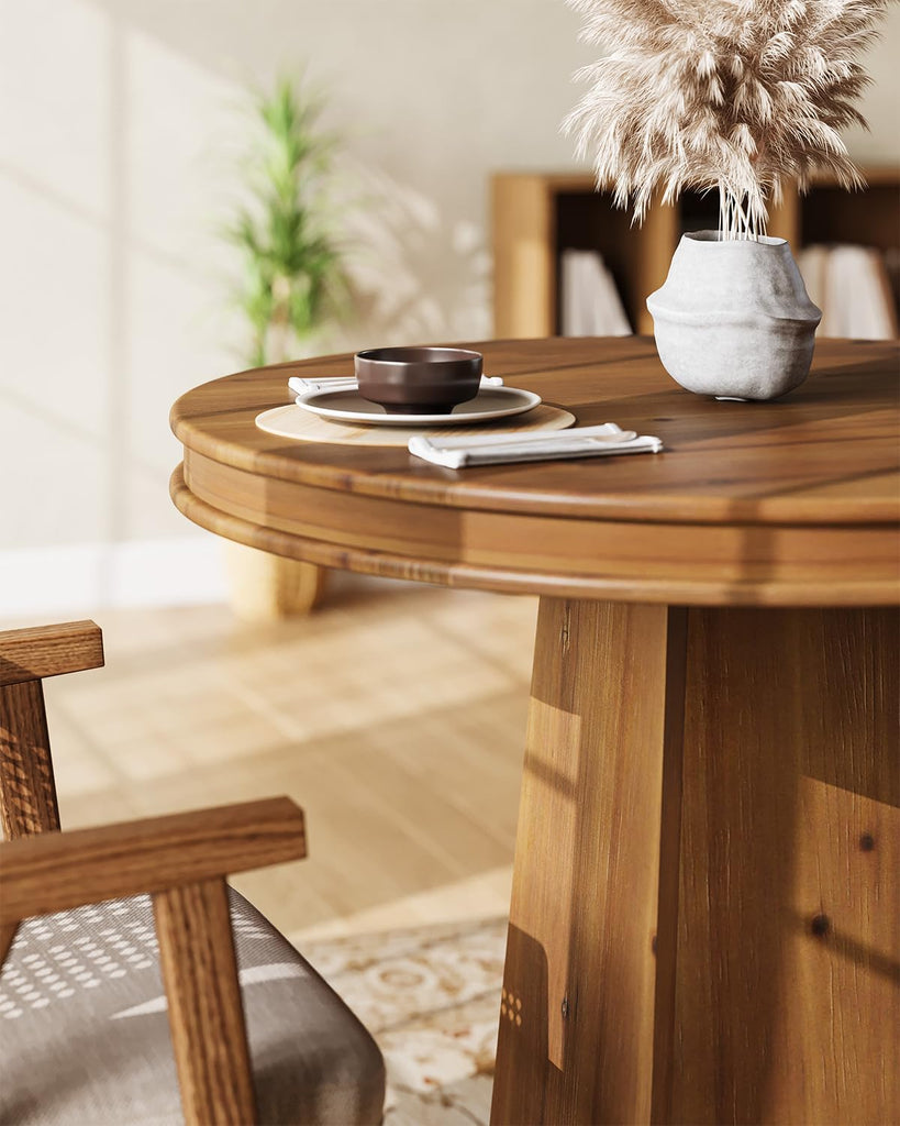 Solid Wood Round Dining Table, 31.5" Small Kitchen Table for 2, Modern Farmhouse Dinner Table, Artistic Geometric