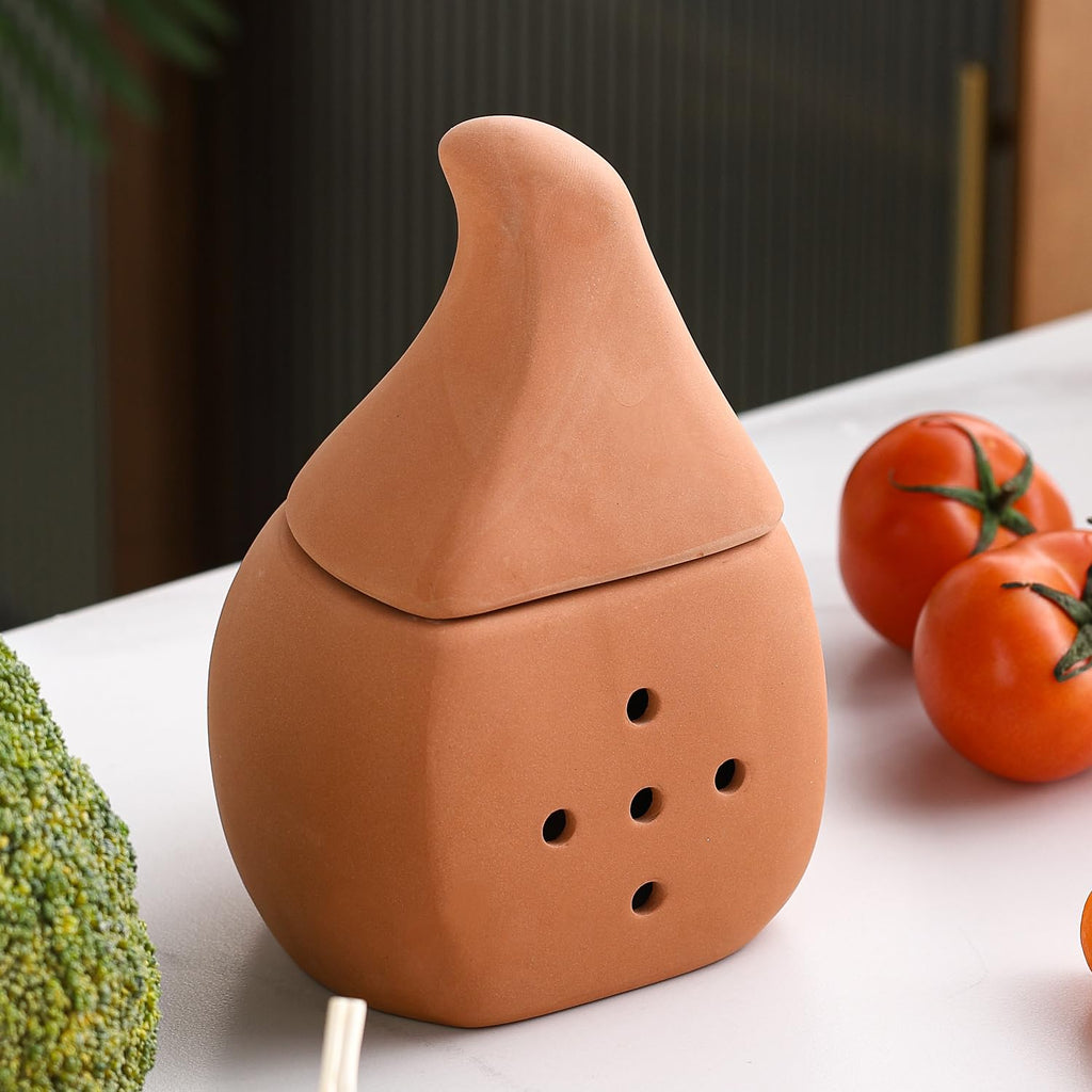 Terracotta Garlic Keeper Saver, Clay Storage Jar Large Container, Ceramic Garlic Pot Holder