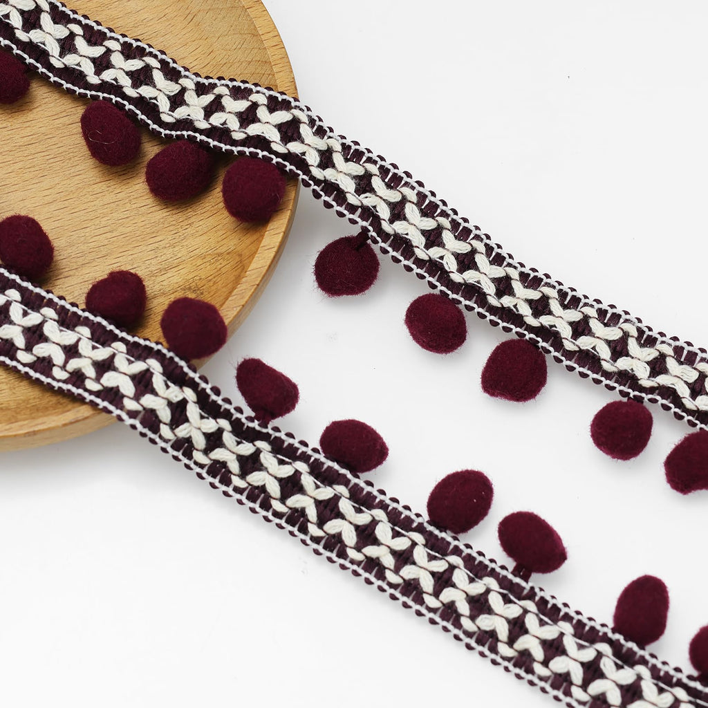 Embroidered Trim Ribbon Pompoms Trim Fringe Ribbon Pom Pom Crafts Tassel Lace DIY Sewing Accessories - 20 Yards
