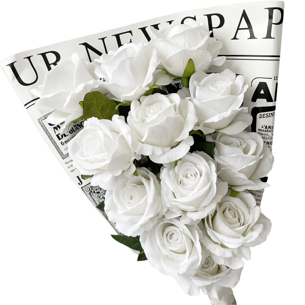 Artificial White Rose Flowers 12 Pcs Blossom Rose Flowers Real Touch Silk Faux Roses with Stem Rose Bouquets