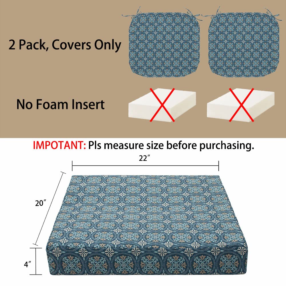Indoor Outdoor Cushion Cover Replacement 2 Pack, NO Insert! Water Repellent Slipcover with Ties Decor Garden Chair