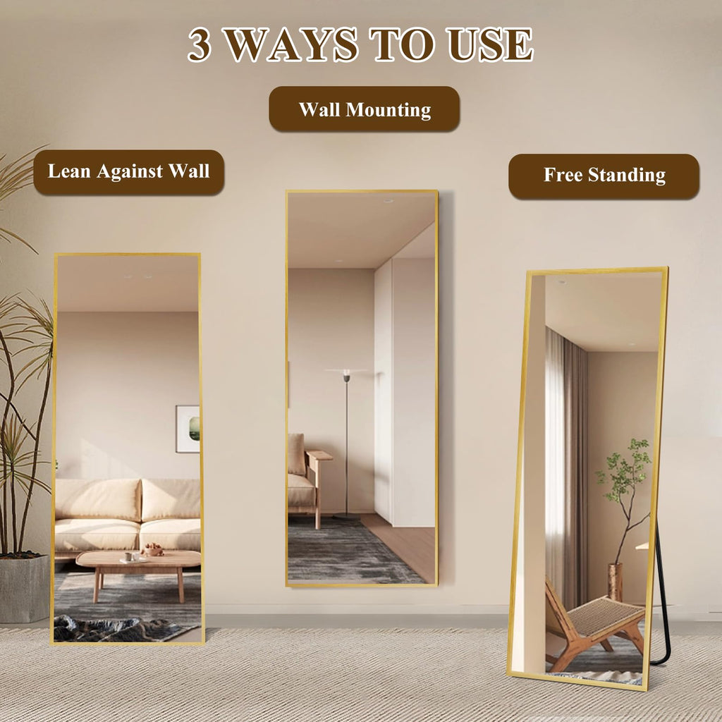 Full Length Floor Mirror 58"x19", Floor Standing Mirror, Gold