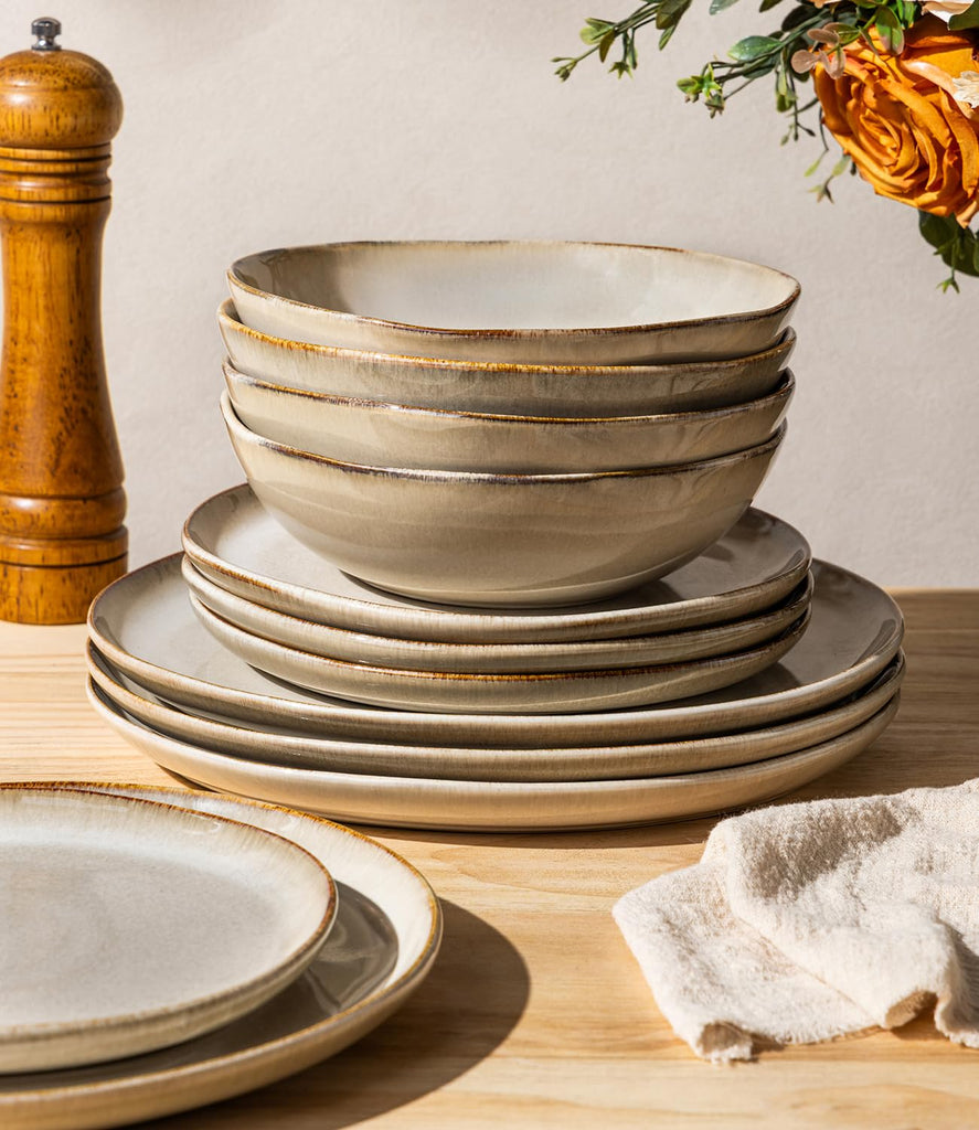 Stoneware Dinnerware Sets for 8,24 Piece Rustic Plates and Bowls Set