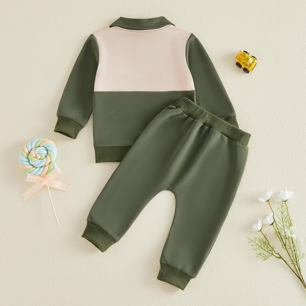 Baby Boy Fall Clothes Toddler Winter Outfits Long Sleeve Contrast Lapel Truck Embroidery Sweatshirt + Pants Sets