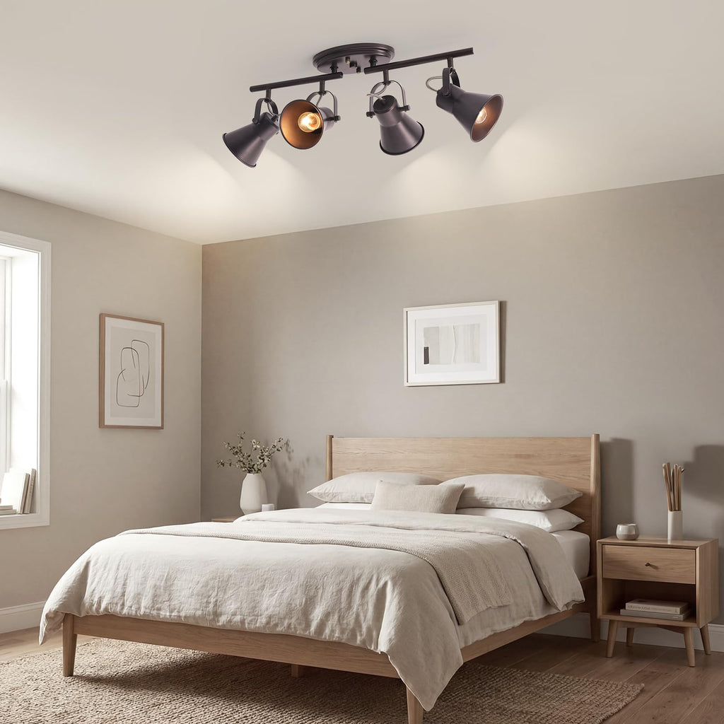 Brown Track Lighting Fixtures Ceiling, Directional Ceiling Spotlight with 4 Rotatable Heads, Modern