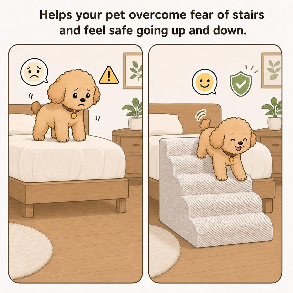 Dog Ramp for Bed, Pet Ramp for High Bed, Dog Stairs for Small & Medium Dogs, Curved Non-Slip Ladder for Older Dogs &