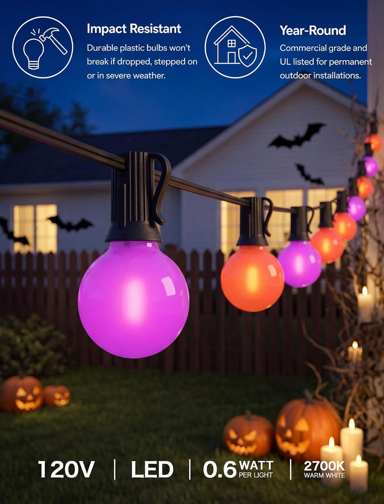 50FT Purple and Orange Christmas Lights, Opaque 50 LED Count Christmas LED String Lights, Indoor Decoration Lights
