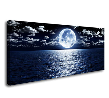 Wall Art Canvas Prints Moon Sea Ocean Landscape 1 Panels Full Moon in Cloud Pictures Paintings Stretched and