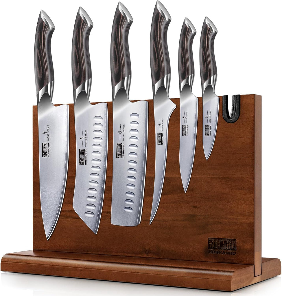 7PCS Kitchen Knife Set, Japanese Magnetic Knife Block Set | Ultra Sharp Japanese High Carbon Stainless Steel Chef