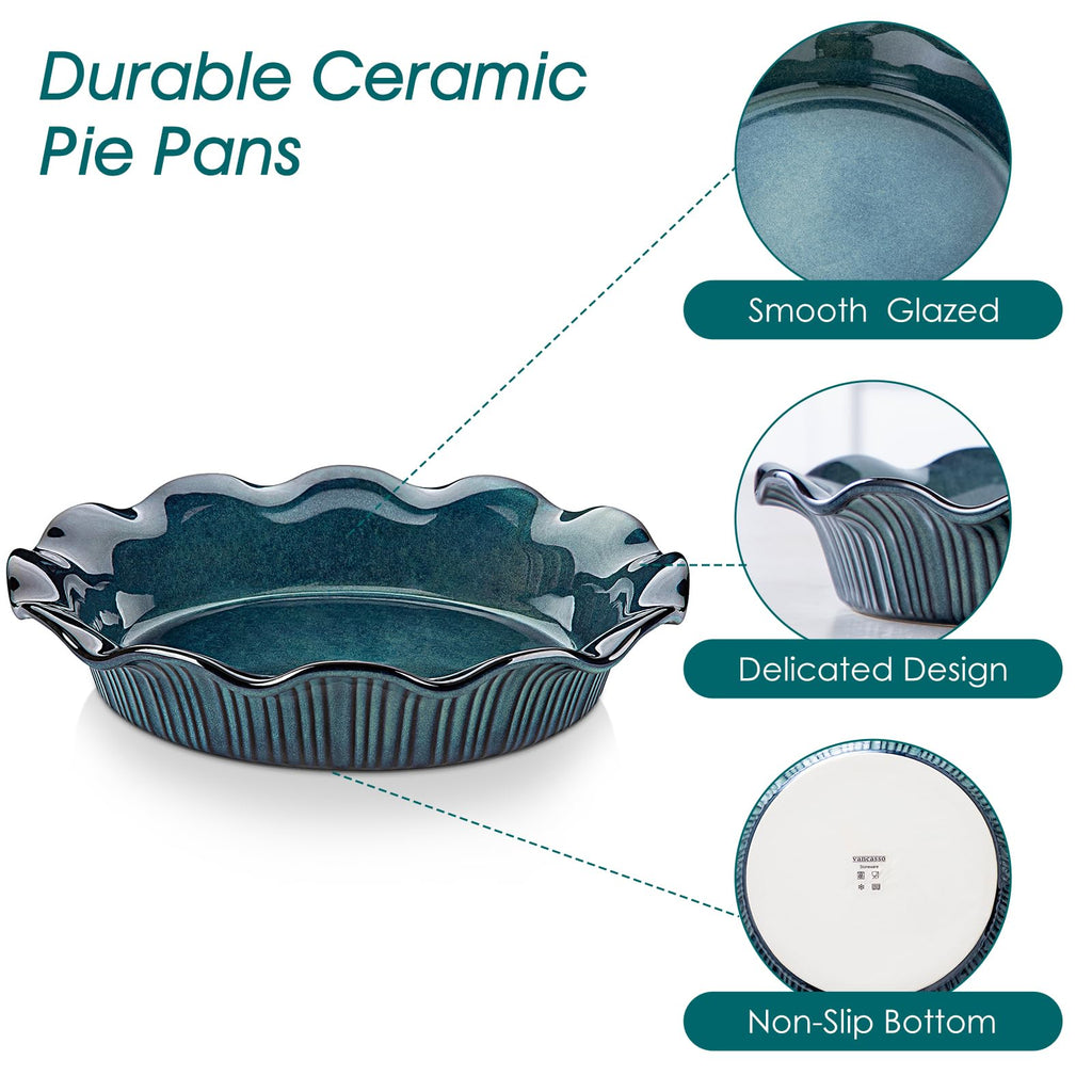 2 Pack Pie Pans for Baking, 9 Inch Ceramic Ruffled Pie Dish