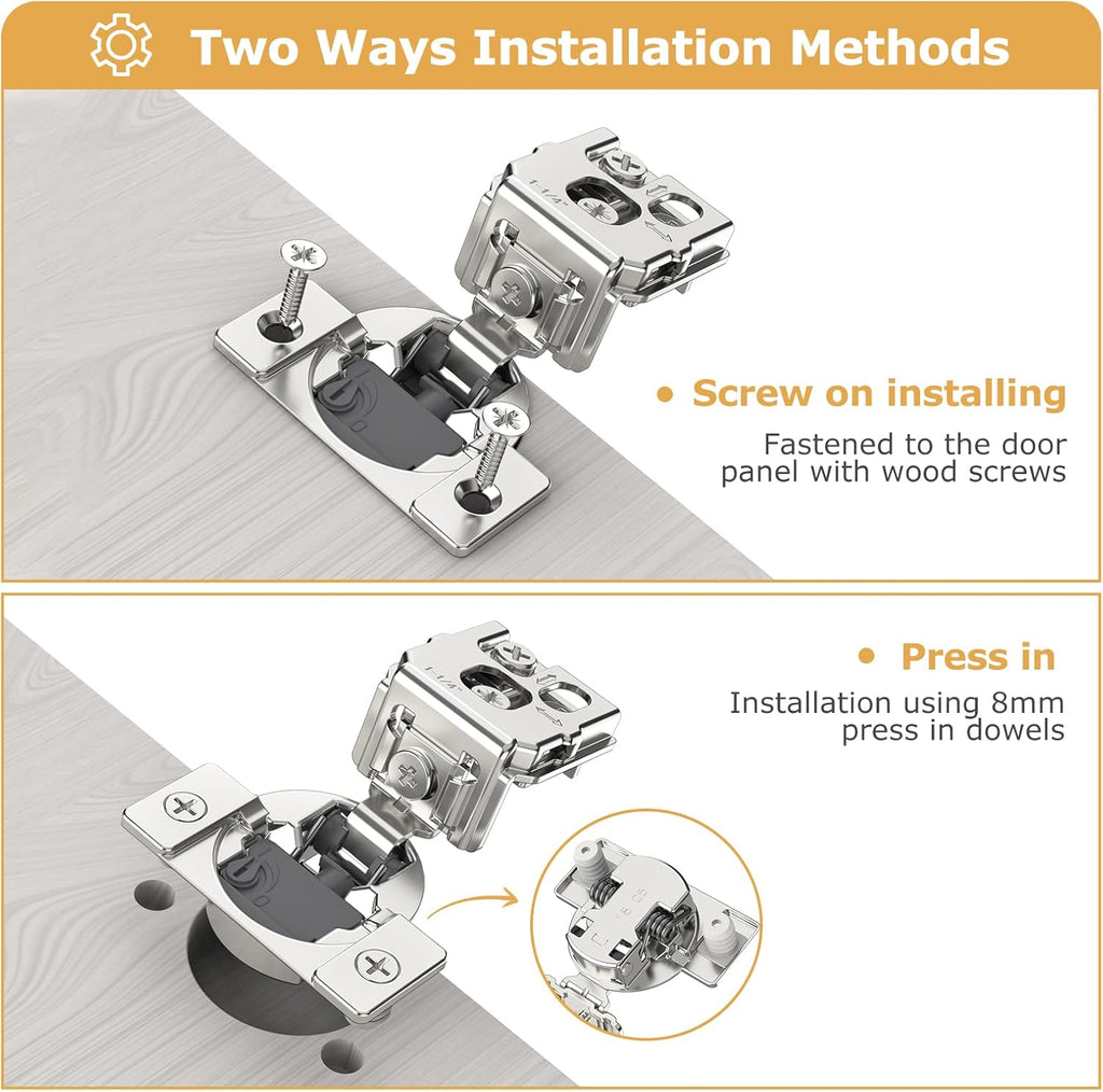 [Closing Speed Control] 10 Pack 1/2 Inch Overlay Soft Close Hinges for Face Frame Cabinet, 4D Adjustment, Stainless