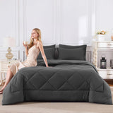 Queen Comforter Set Dark Grey - Bed in a Bag Queen 7 Pieces, Luxury Soft Bed Set for All Seasons