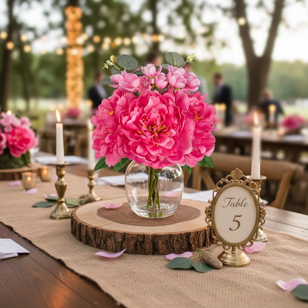 Fake Flowers in Vase Pink Peonies Artificial Flowers Peony Bouquet Silk Flower Arrangements with Glass Vase with Faux