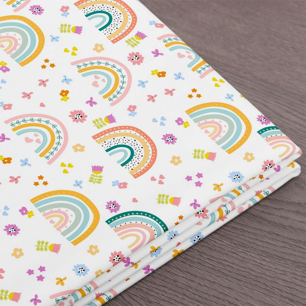 Boho Rainbow Fabric by The Yard, Watercolor Flowers Hearts Polyester Fabric, Cartoon Bohemian Fabrics Panels for