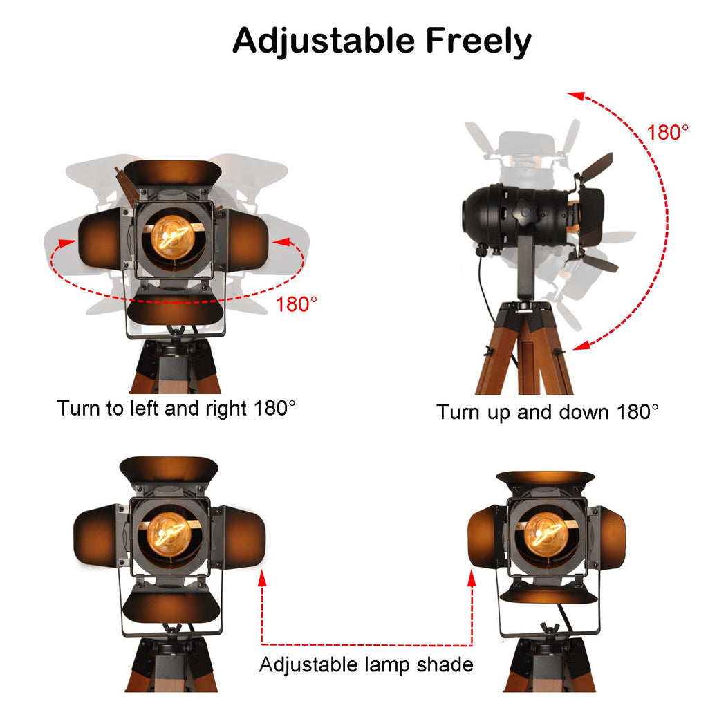 Vintage Adjustable Wood Tripod Floor Lamp, Camera Large