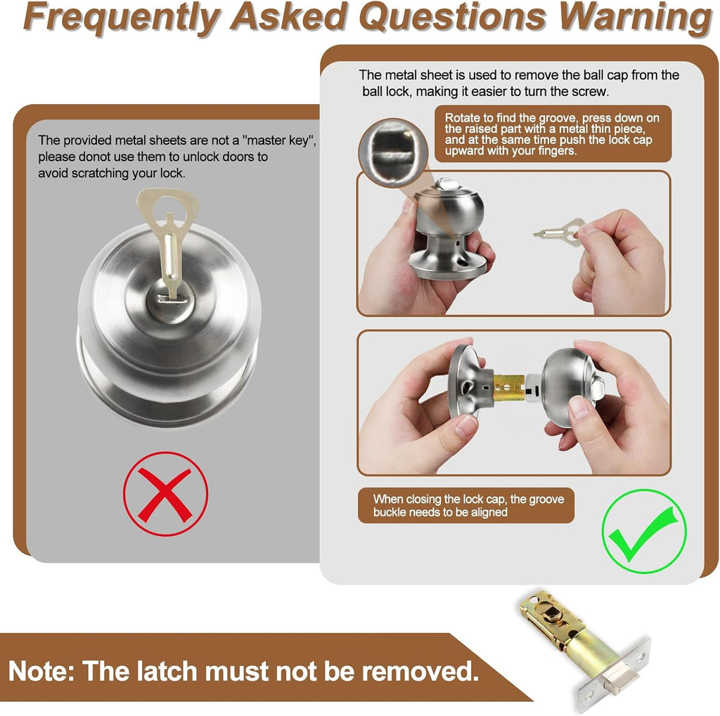 Privacy Door Knobs, 4 Pack Satin Nickel Door Knobs with Lock, Bed and Bath Door Knob Interior Keyless Locksets, Round