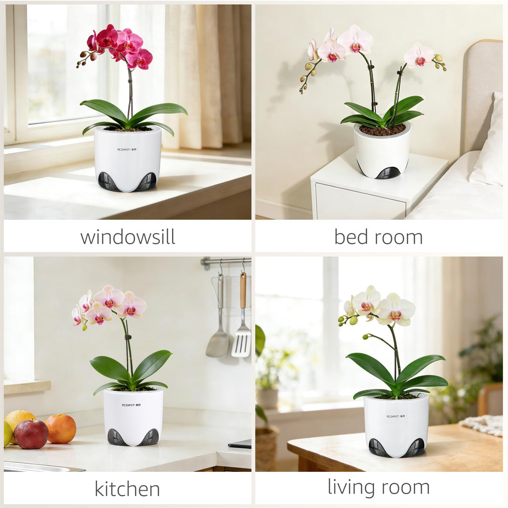 Orchid Pots with Holes for Repotting, Double Layer Plastic Imitate Ceramic Orchid Planter Provide Good Air