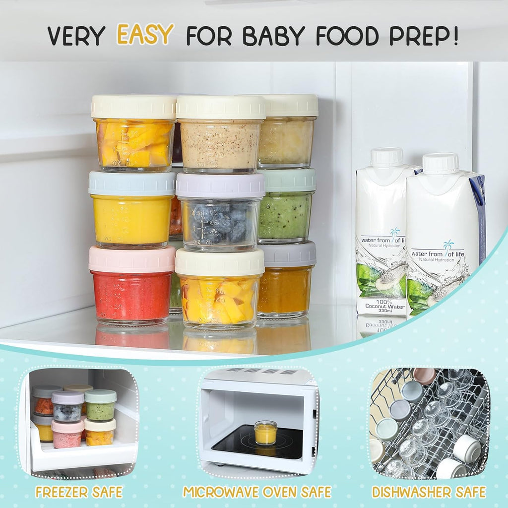 12Pack Glass Baby Food Storage Containers - 4 oz Baby Food Storage Jars With Lids, Baby Food Maker, Microwave