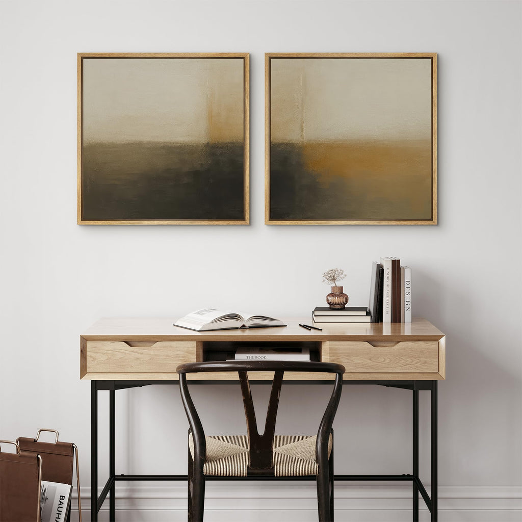 Framed Canvas Print Wall Art Minimalist Warm Abstract Landscape Soft Earth Tone Illustrations Modern Boho Nature