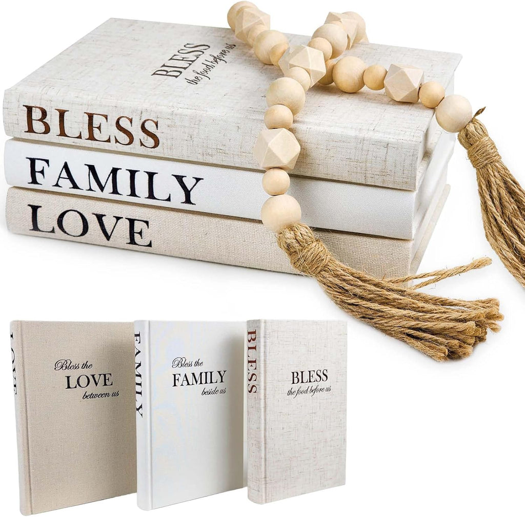 Linen Covered Decor Books 3 Pieces, Decorative Books Decor, Coffee Table Books Decor, Stacked Book Decor - Shelf