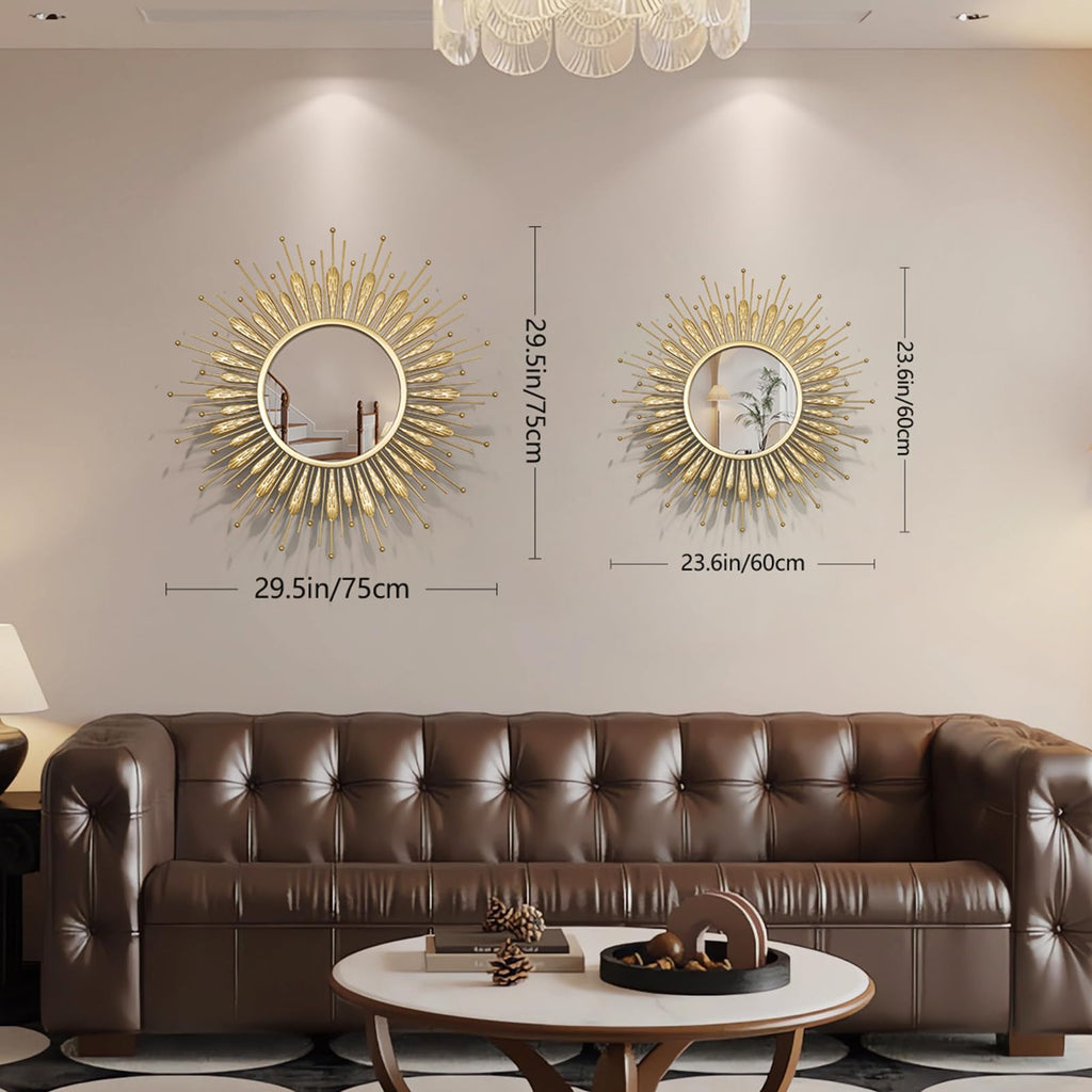 24" Sun Mirror Living Room Sunburst Gold Wall Mirror Flower Design