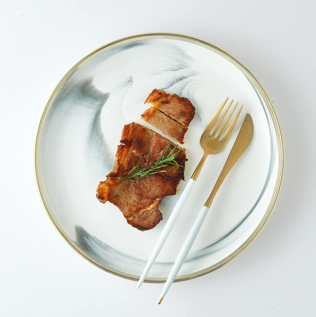 Marble Gold Rim Dinnerware Sets, Porcelain Plates and Bowls Sets