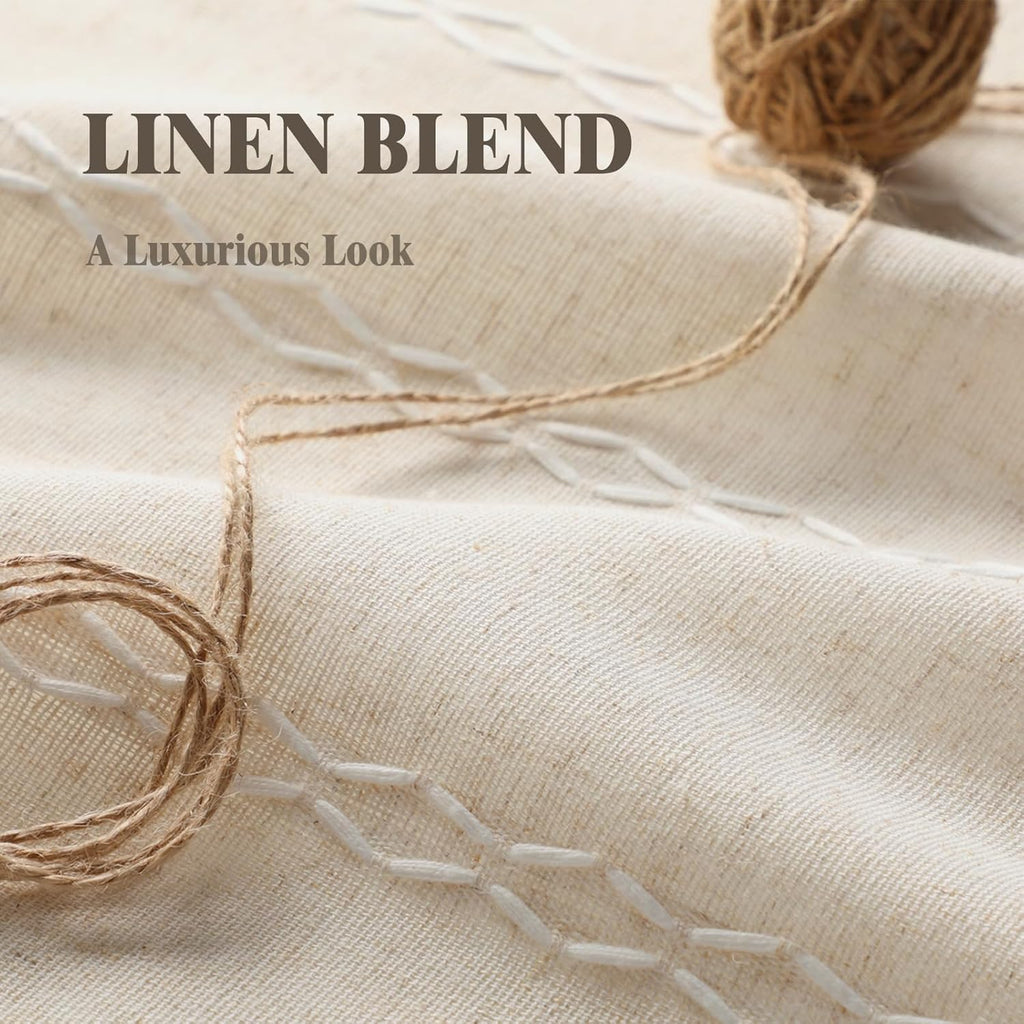 Boho Blackout Curtains 2 Panels 84 Inch for Living Room Bedroom, Beige Linen Texture Farmhouse Curtains with Tassels