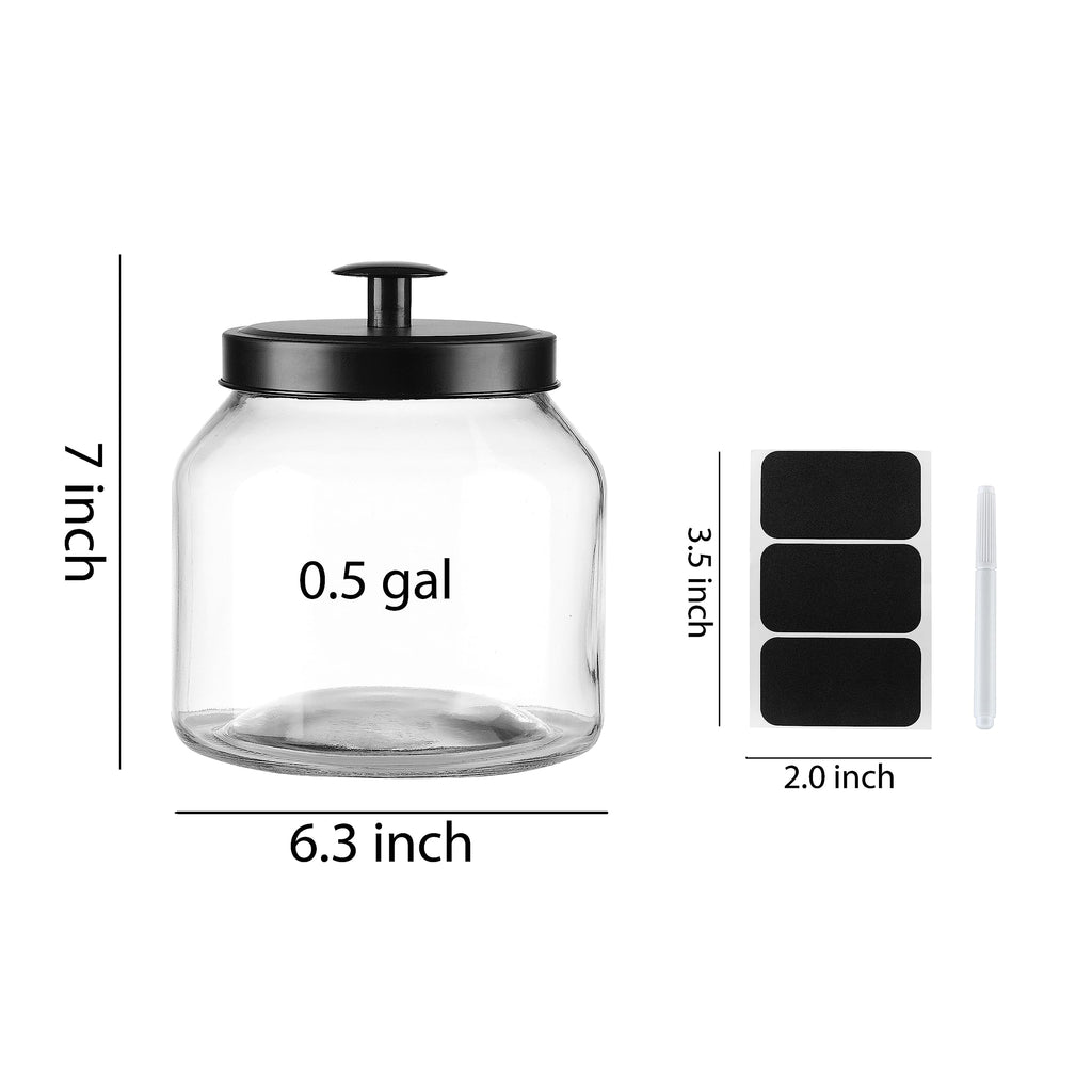 Glass Cookie Jar Food Container with Airtight Black Metal Lid, Medium, 3PCS