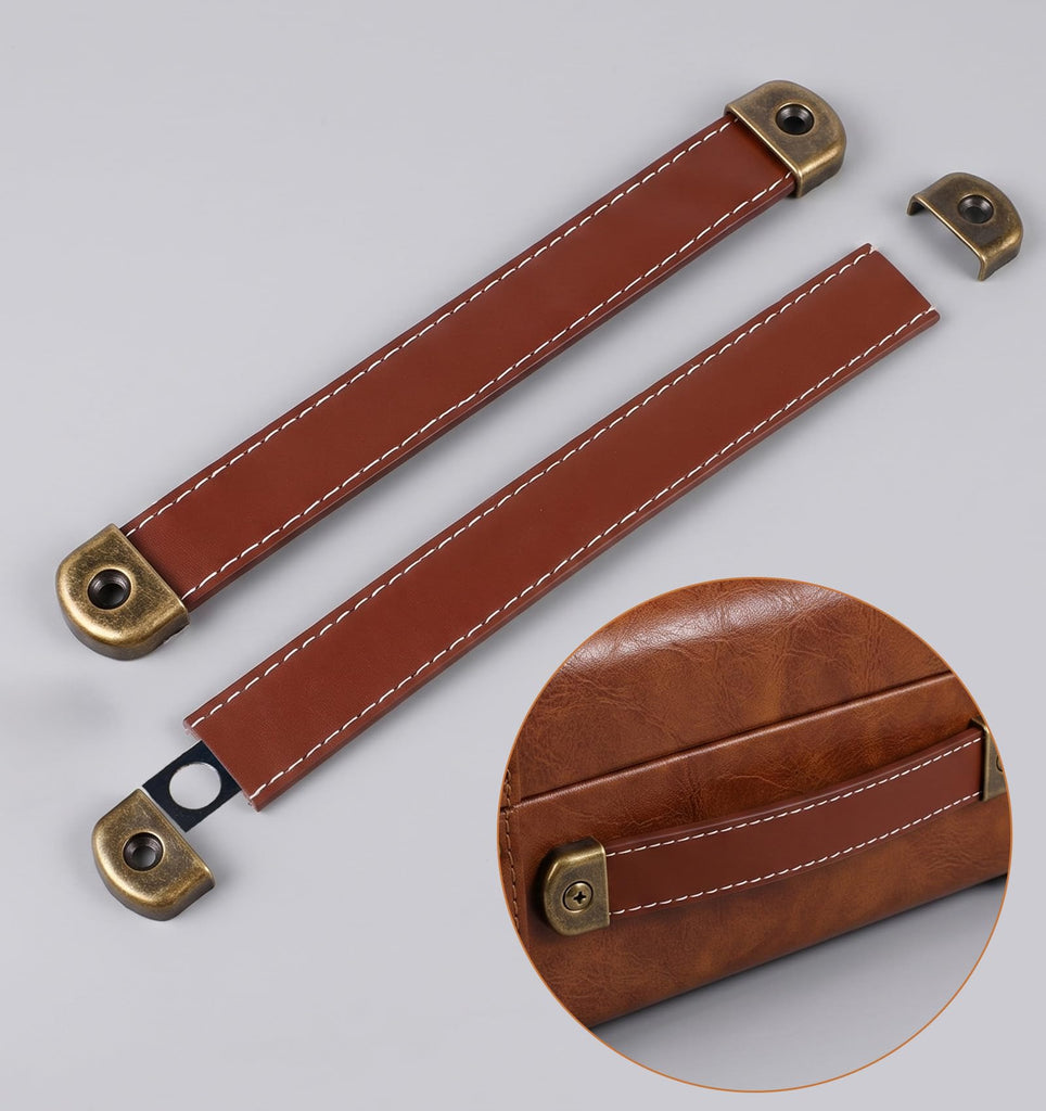 4 Pcs Leather Handle, Leather Drawer Pulls with Mounting Screws for Drawer