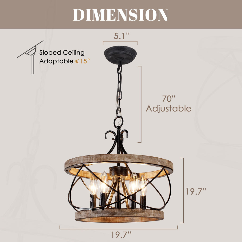 20" Wood Farmhouse Chandelier