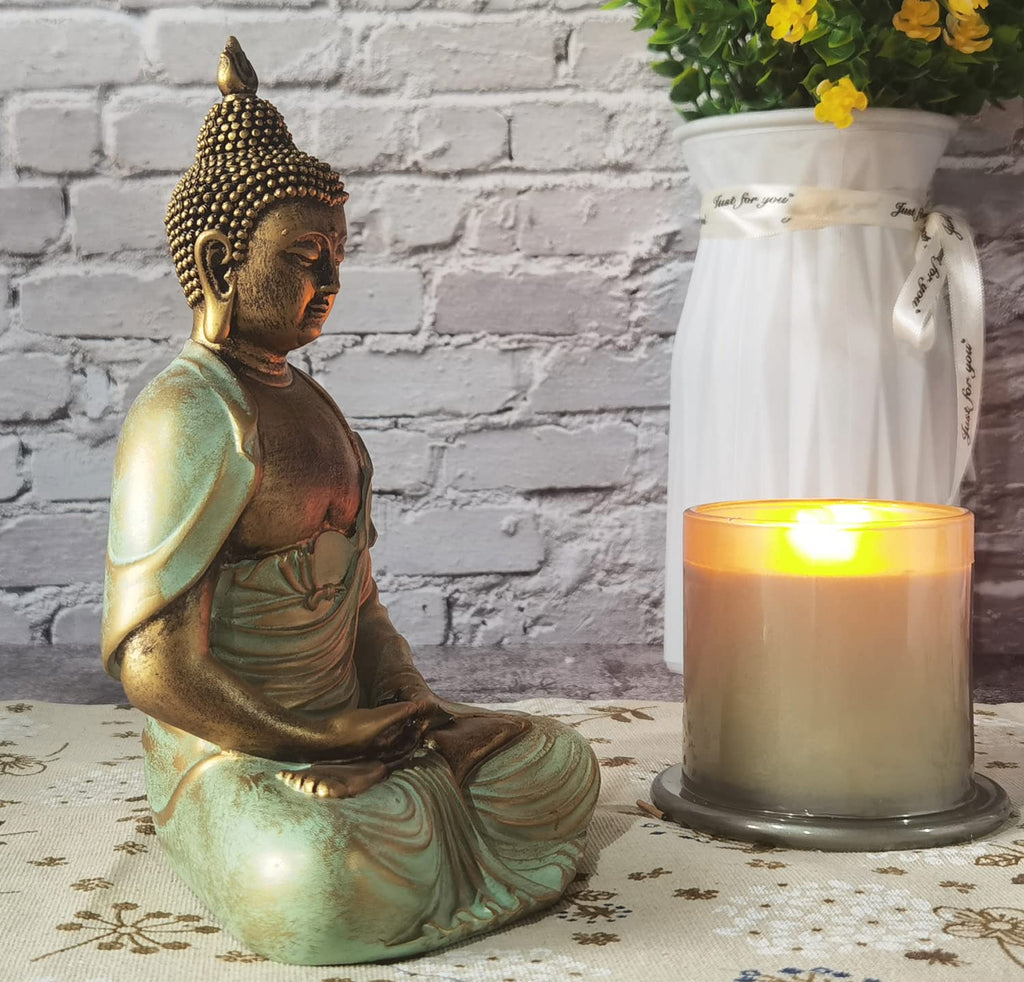 7.5" Gold Buddha Statue Decor - Serene Meditation Decor, Zen-Inspired Buddha Sculpture with Blessing Services Included